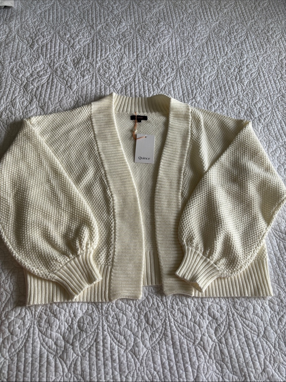 NWT Quince Ivory Waffle Stitch Open-Front Knit Cardigan 100% Organic Cotton S - Picture 13 of 13
